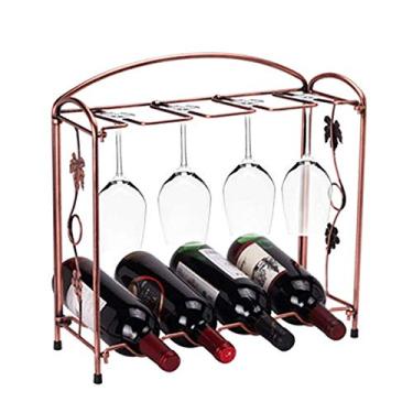 Imagem de Rack de vinho 4 garrafas de bancada de metal para taças de vinho rack de vidro de mesa suportes de armazenamento de vinho suportes para adega de despensa de cozinha (cor: bronze tamanho: 4 garrafas