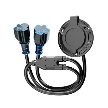 Imagem de Novo plugue de porta CA 20 A 125 V, plugue de entrada de energia em terra RV resistente 12AWG com adaptador de lâmina T 5 em 1 e cabo duplo de 40 cm, tomada de entrada de energia CA à prova d'água