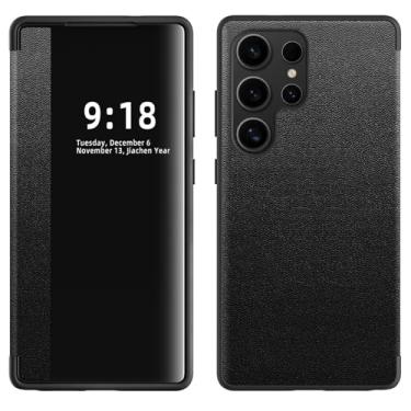 Imagem de LYJSMGZ Capa de couro para Samsung Galaxy S25 Ultra/S25 Plus/S25, proteção de câmera à prova de choque, fina, anti-impressão digital, capa comercial, preta, S25