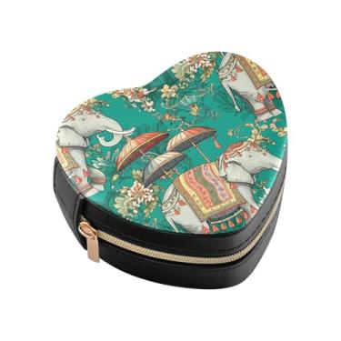 Imagem de Burbuja Caixa de joias ornamental em forma de coração de elefantes mini estojo de joias de viagem para mulheres e meninas, estojo portátil organizador de armazenamento para brincos, anéis, colares e