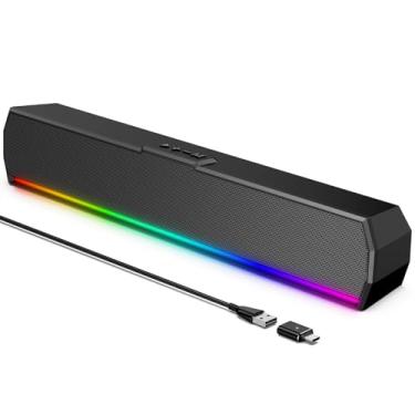 Imagem de Kunodi Alto-falantes USB para monitor de mesa, alto-falantes de PC com som estéreo, modos de luz RGB, Plug & Play, alimentado por USB C para computador, laptop, monitor, tablet, trabalho