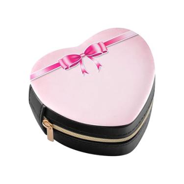 Imagem de Burbuja Caixa de joias em forma de coração rosa mini estojo de joias de viagem para mulheres e meninas, estojo portátil organizador de armazenamento para brincos, anéis, colares e pulseiras
