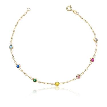 Imagem de Pulseira Feminina De Ouro Com Pedras Coloridas Puro 10k - MAEHLER