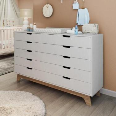 Imagem de Cômoda para Quarto Infantil 10 Gavetas 100% Mdf Alice Branco/ Freijo -