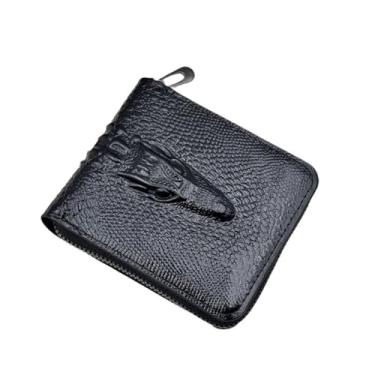 Imagem de Carteira masculina dobrável com zíper e vários bolsos para dinheiro e moedas, design fino, material durável, Preto, Minimalista