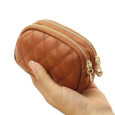 Imagem de Carteira pequena feminina moderna com zíper duplo, carteira, carteira, cartão de crédito simples, carteira fina para presente, Marrom, Estilo retrô