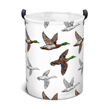 Imagem de Cesto de roupa suja de pato-real, cesto de roupa suja dobrável à prova d'água, cesta de armazenamento de brinquedos infantis redonda engraçada como decoração de quarto, cesto de roupas sujas de pato