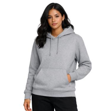 Imagem de Blusa de Moletom Feminina com Capuz Liso Flanelado e Bolso Canguru-Feminino