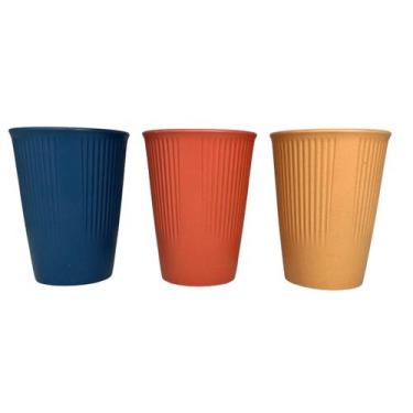 Imagem de 03 Unidades Copos de Bambu 300ml Cores Sortidas Stripes Lyor