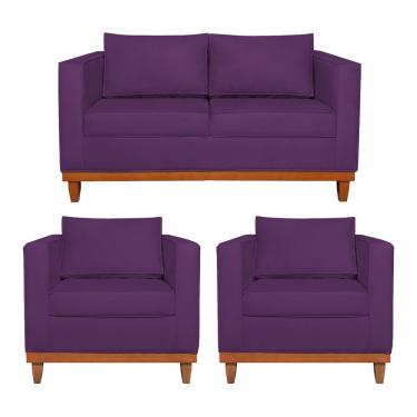 Imagem de Kit Sofá 2 E 3 Lugares E 2 Poltronas Europa 180cm Suede - Doce Sonho Móveis Roxo
