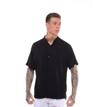 Imagem de Camisa Social Gola Padre Masculina Manga Curta Lisa - Mitchelgutto, Pr