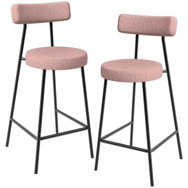 Imagem de Kit 02 Banquetas Baixa Bar Cozinha Sala De Jantar Aço Milão L02 Linho Rosa - Lyam Decor