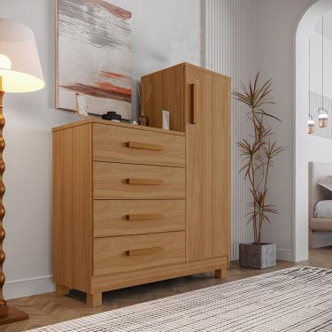 Imagem de Comoda Quarto Casal Sapateira Grande Com 4 Gavetas Reforçadas Versátil Savana Amadeirada