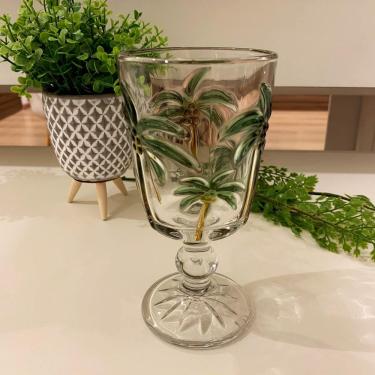 Imagem de Taça De Vidro Água Tropical Palm Handing Paintin Lyor 310ml