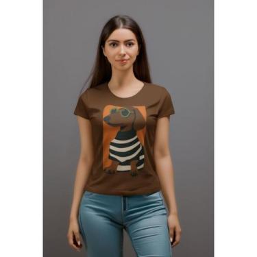 Imagem de Camiseta Feminina Estampada Cachorro Salsicha Óculos Camisa Pet Moda F