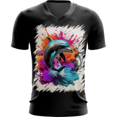 Imagem de Camiseta Gola V Golfinho Inteligência Arte Pintura 2 - Kasubeck Store®