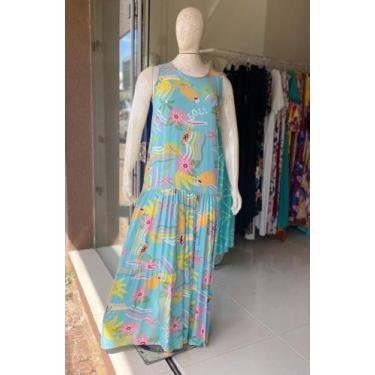 Imagem de vestido longo viscose azul - LUZ LUA