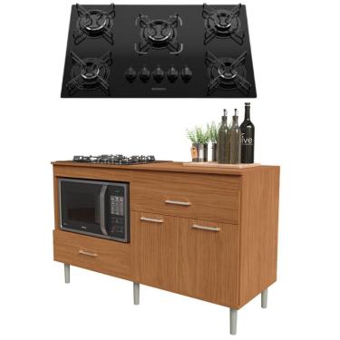 Imagem de Conjunto Armário para Cooktop Turim 2 Portas em MDF-MDP 140cm Marrom Movelove