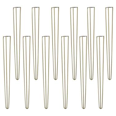 Imagem de Kit 12 Pés de Metal Hairpin Legs Gran Belo G41 para Aparador Mesa de Canto e Rack 90cm Dourado
