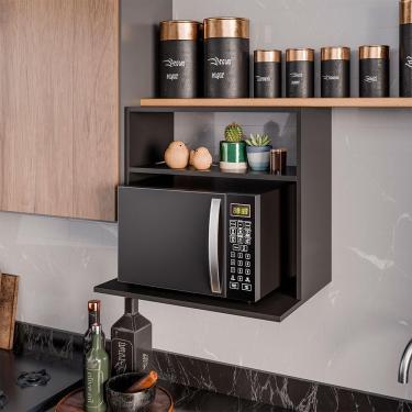 Imagem de Suporte Suspenso para Micro-ondas G96 com 2 Prateleiras em MDP-BP 60cm Preto Gran Belo