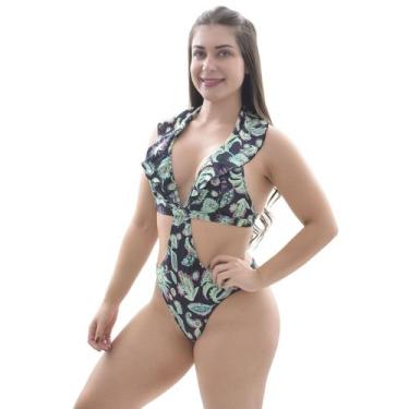 Imagem de Maiô Estampado Feminino Sem Bojo Arsiè, GG, Preto, Verde