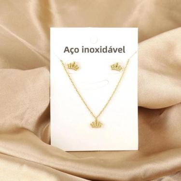 Imagem de Conjunto De Joias Femininas Com Colar E Brincos De Aço Inoxidável, Pre