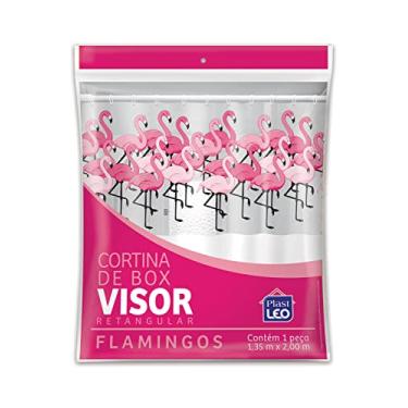 Imagem de Cortina para Box Visor Flamingos (1,35x2,00m) | Plast Leo (Ref.: 620-I), Branco com Visor Estampado - Flamingos