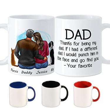 Imagem de Caneca de café branca personalizada 325 ml Caneca de cerâmica para retrato de família personalizada para pai, avô, homens, amantes de cães, gatos, dia dos pais, aniversário, ideia de presente de longa distância