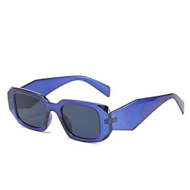 Imagem de Óculos de sol femininos de designer vintage femininos quadrados irregulares óculos de sol masculinos femininos proteção uv sombras ao ar livre óculos, cinza azul, como mostrado
