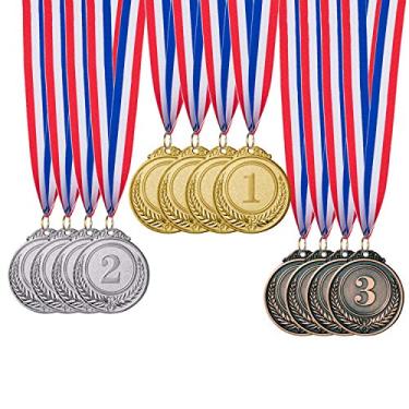 Imagem de Medalhas vencedoras do prêmio de bronze dourado Favide 12 peças - Prêmios de bronze dourado prata para competições, festas, estilo olímpico, 5 cm