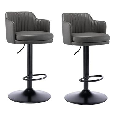 Imagem de Bsillas cocina de barra altas bancos Conjunto De 2 Cadeiras De Balcão De Couro Nappa Com Banquetas De Bar Giratórias Traseiras Banquetas De Bar De Altura Ajustável Pernas De Metal Preto (cinza, Preto)