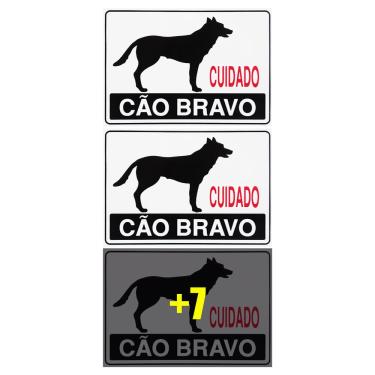 Imagem de Combo 10 Placas De Sinalização Cuidado Cão Bravo 30x20 Acesso - P-8 F9e
