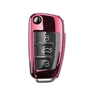 Imagem de YJADHU Porta-chaves de TPU macio masculino feminino chaveiro capa de chave de carro, apto para Audi A1 A3 A4 A5 Q7 A6 C5 C6 A8 R8, A, rosa