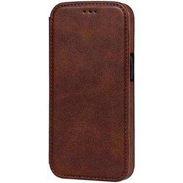 Imagem de HOUCY Capa carteira para iPhone 13/13 Mini/13 Pro/13 Pro Max, capa carteira flip de luxo com suporte de cartão, com suporte de cartão magnético (cor: marrom, tamanho: 13 mini 5,4 polegadas)