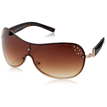 Imagem de U.S. Polo Assn. PA5025 Óculos de sol com proteção UV com strass para mulheres. Presentes clássicos para mulheres, 65 mm, Ouro e tartaruga, 138 mm