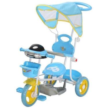 Imagem de Triciclo Infantil Motoca Passeio Som Luz Empurrador Azul - Importway