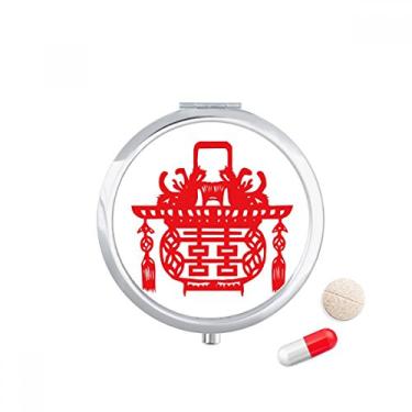 Imagem de Caixa de comprimidos com padrão de lótus da lanterna vermelha chinesa dispensador de remédios