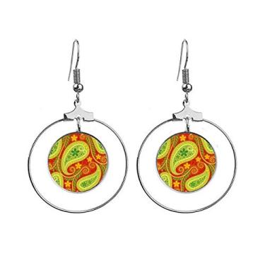 Imagem de Printing Repeat Cloth Brincos de arte de folhas coloridas com argola pendurada, joia circular