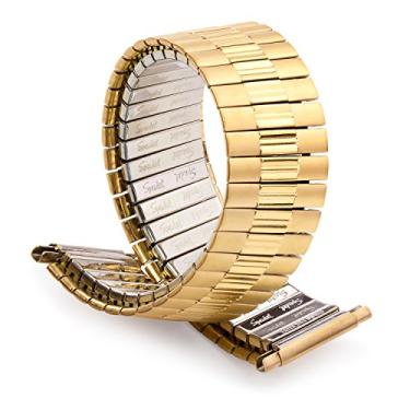 Imagem de Speidel Pulseira masculina de aço inoxidável, confortável, elástica, dourada, prata, ouro rosa ou pulseira de reposição de dois tons, 16 a 22 mm, sem fecho, Gold Tone, Striaght End/Extra Long