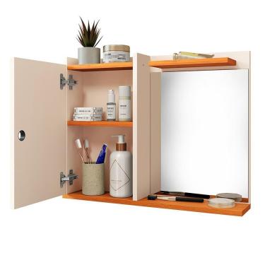 Imagem de Espelheira Madri 1 Porta Prateleira Organizadora Espelho Decorativo Armarinho Banheiro Suspenso - RPM Móveis