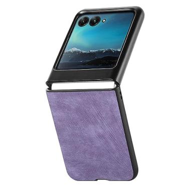 Imagem de HAZARA Capa de couro para Motorola Razr 40 Ultra, capa fina fosca antiarranhões capa de carregamento sem fio, roxa