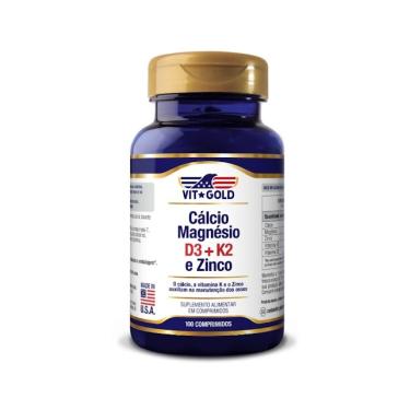 Imagem de Cálcio Magnésio Zinco com Vitamina D3 e K2 Vitgold 100 Comprimidos 