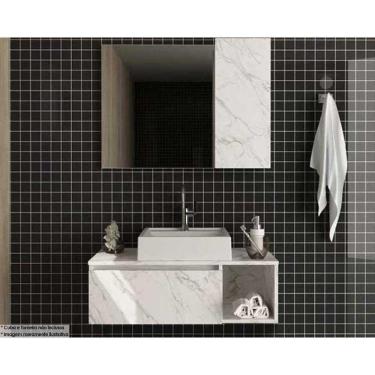 Imagem de Conjunto de Banheiro Armário c/ Espelho BN3602 e Balcão Suspenso BN3601 s/ Cuba Pia 80cm cor Mármore Branco - Tecno Mobili