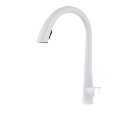 Imagem de Arma cinza pull-out torneira da cozinha de água quente e fria lavatório torneira da pia rotatable retrátil preto e branco 60cm puxar, branco