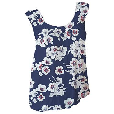 Imagem de Coletes florais femininos gola quadrada sem mangas plissadas camiseta regata outono verão 2024, K-13 azul-marinho, M