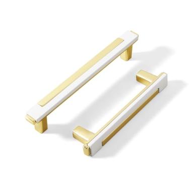 Imagem de Kcmwsy Pacote com 5 puxadores de armário brancos e dourados puxadores de armários de cozinha de liga de zinco para armário de cômoda (5, ouro branco, 122 mm)