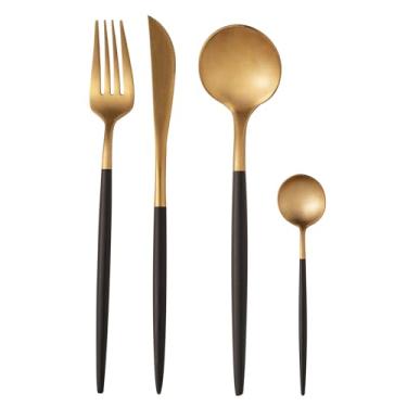 Imagem de WOLFF Faqueiro de Aço Inox Kyoto Dourado e Preto 24 Peças - Jogos de Talheres - Mesa Posta - Utensílios de Cozinha, Enxoval, Casamento, Decoração