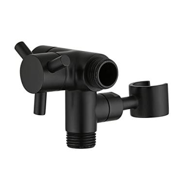Imagem de PDPBath Válvula de desvio de braço de chuveiro de 3 vias de latão sólido com suporte portátil para chuveiros duplos com conexão universal G1/2 - preto fosco