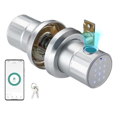 Imagem de Maçaneta de porta de impressão digital com teclado, maçaneta de porta inteligente, fechadura de porta de entrada sem chave, fechadura biométrica, maçaneta de porta de código, com controle de