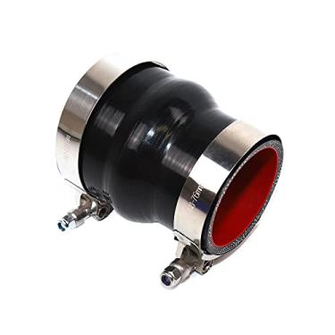 Imagem de TenkeAuto Combo Acoplador de silicone para mangueira redutora de corcunda de 5,7 cm para 7,6 cm reforçada de alto desempenho com braçadeiras de parafuso T de aço inoxidável 304 (5,7 cm - 7,6 cm, preto)